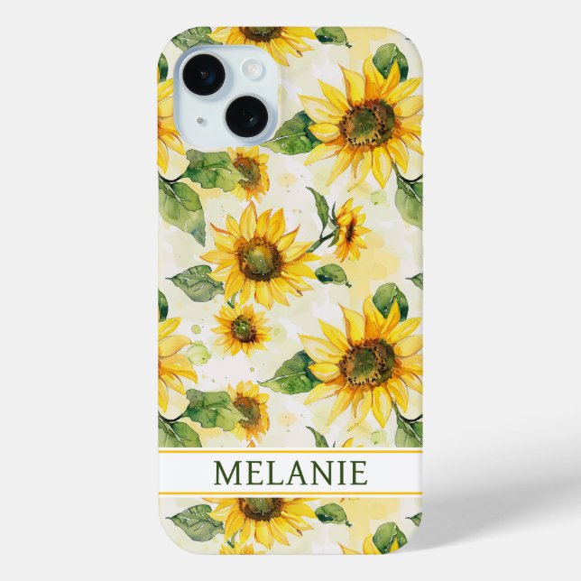 Funda De Case-Mate Para iPhone Watercolor Sunflowers Monogrammed (Reverso )