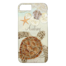 WatercolorArt Sea Turtle Coastal Beach Shells