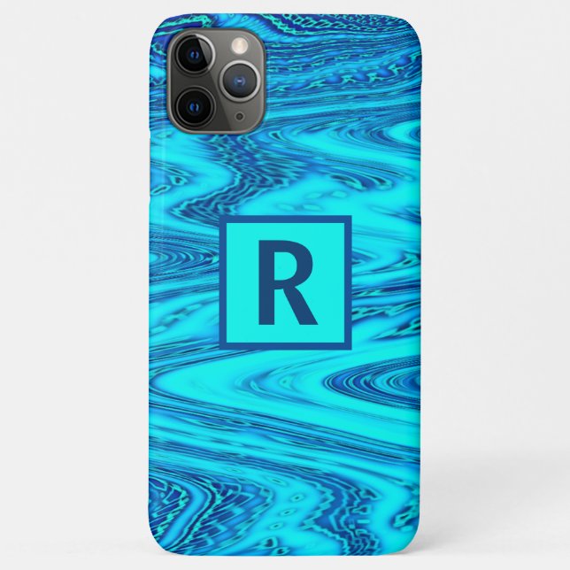 Funda De Case-Mate Para iPhone Wave Resumen Monograma Iniciales Patrones Azules (Reverso)