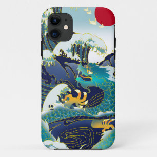 Funda Para iPhone 11 Waves azules Green Dragon Red Sun Skboard