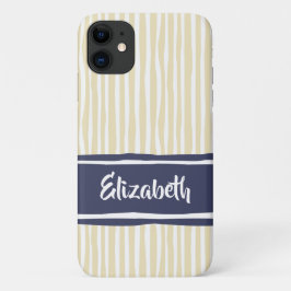 Funda Para iPhone 11 Wavy Painterly Stripes Naval y Crema con Nombre
