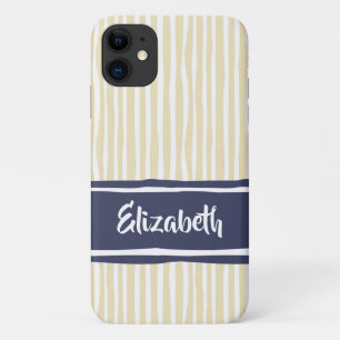 Funda Para iPhone 11 Wavy Painterly Stripes Naval y Crema con Nombre