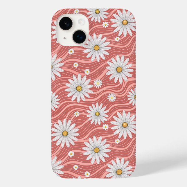 Funda De Case-Mate Para iPhone Wavy Pink Daisies (Reverso )