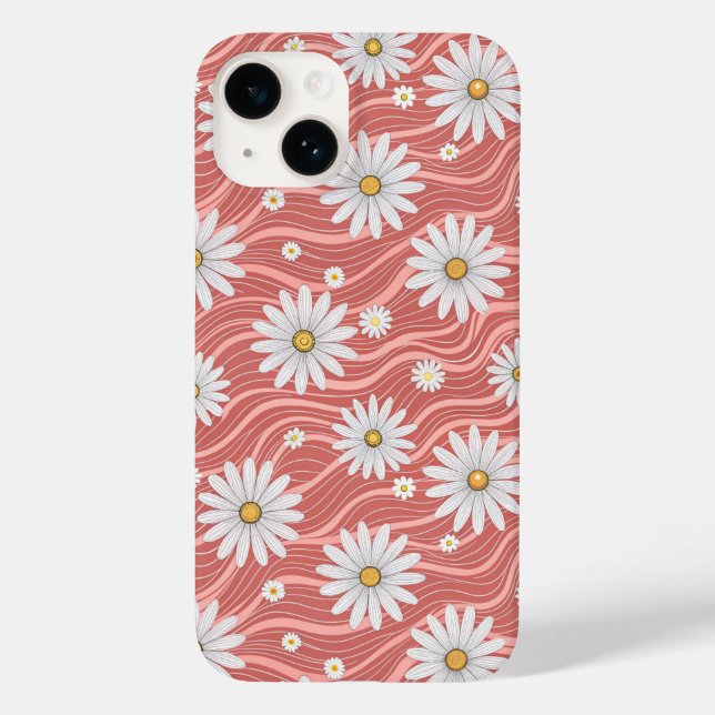 Funda De Case-Mate Para iPhone Wavy Pink Daisies (Reverso )