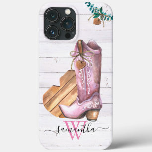 Funda Para iPhone 13 Pro Max Western Cowboy Boot Monograma Boho Wood