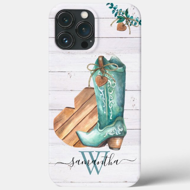 Funda De Case-Mate Para iPhone Western Cowboy Boot Monograma Boho Wood (Reverso )