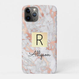 Funda Para iPhone 11 Pro Wh & Rosa Gold Marble Gold Box, Name & Monogram