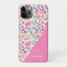 Funda Para iPhone 11 Pro Whimsical acuarela Dot floral Rosa Personalizado