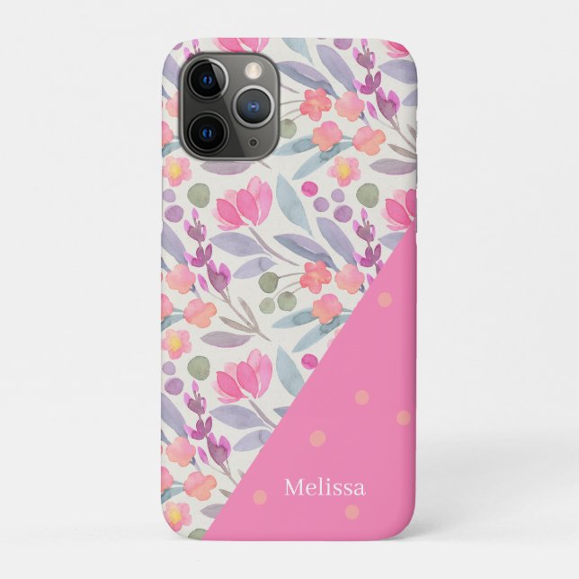 Funda De Case-Mate Para iPhone Whimsical acuarela Dot floral Rosa Personalizado (Reverso)