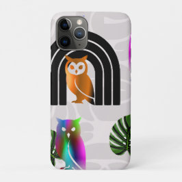 Funda Para iPhone 11 Pro Whimsical Boho Owl & Tropical Monstera Leaf