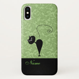 Funda Para iPhone X Whimsical Funny trendy gato negro damasco