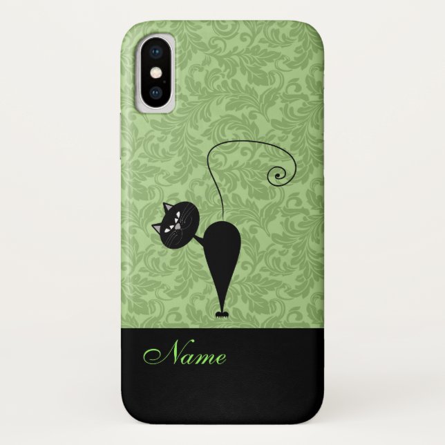 Funda De Case-Mate Para iPhone Whimsical Funny trendy gato negro damasco (Reverso)