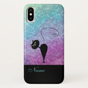 Funda Para iPhone X Whimsical Funny trendy gato negro damasco