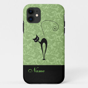 Funda Para iPhone 11 Whimsical Funny trendy gato negro damasco