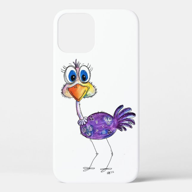 Funda De Case-Mate Para iPhone Whimsical Happy Purple Ostrich (Reverso )