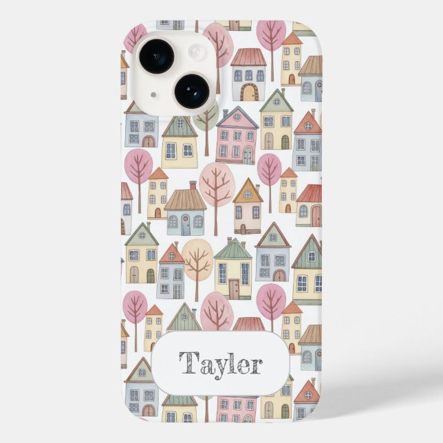 Funda De Case-Mate Para iPhone Whimsical Little Houses Illustration Custom Name (Reverso )