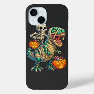 Funda Para iPhone 15 Whimsical Skeleton Riding Mummy T-Rex Halloween