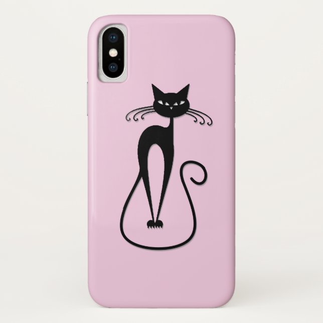Funda De Case-Mate Para iPhone Whimsical Skinny Black Cat Rosa (Reverso)