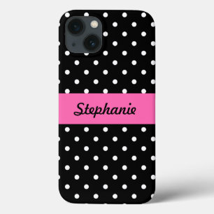 Funda Para iPhone 13 White and Black Polka Dot Pattern