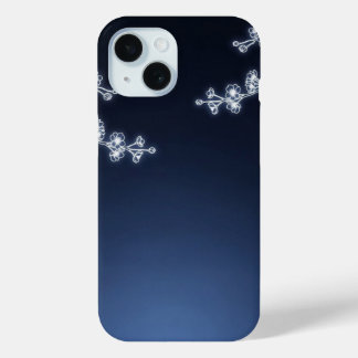 Funda Para iPhone 15 White Cherry Blossom Navy Background