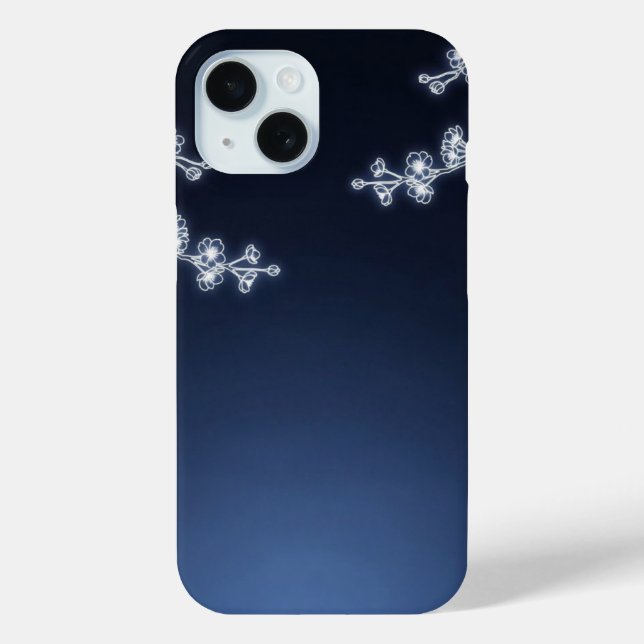 Funda De Case-Mate Para iPhone White Cherry Blossom Navy Background (Reverso )