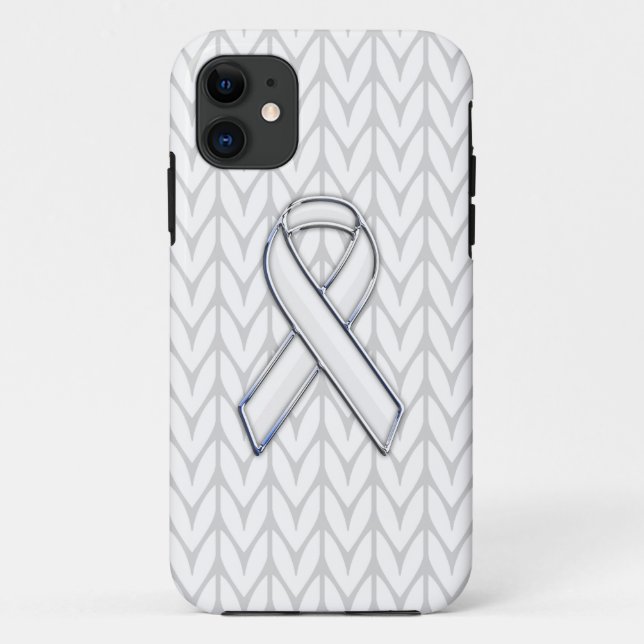 Funda De Case-Mate Para iPhone White Chevrons Knit Ribbon Awareness Print (Reverso)