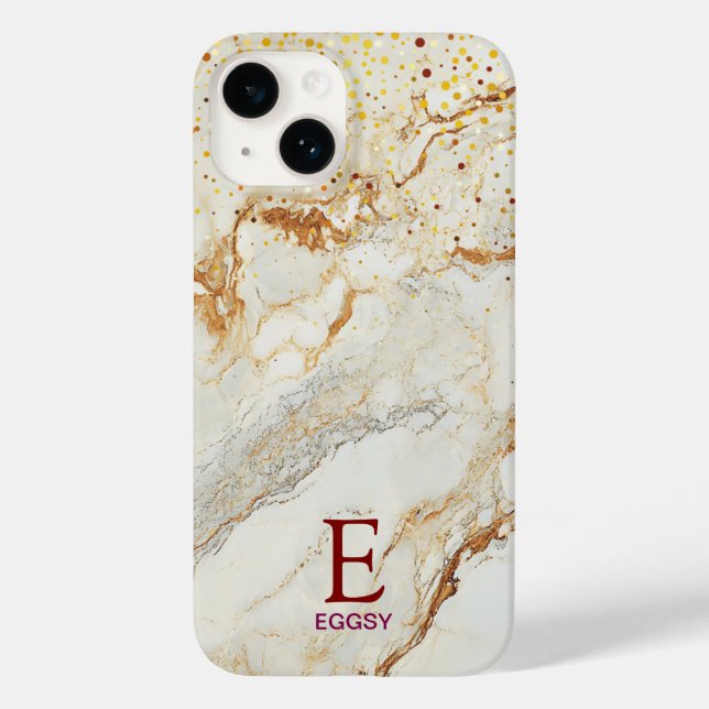 Funda De Case-Mate Para iPhone White marble chic gold glitter monogram (Reverso )