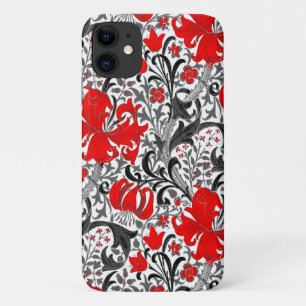 Funda Para iPhone 11 William Morris Iris y Lily, Negro, Blanco y Rojo