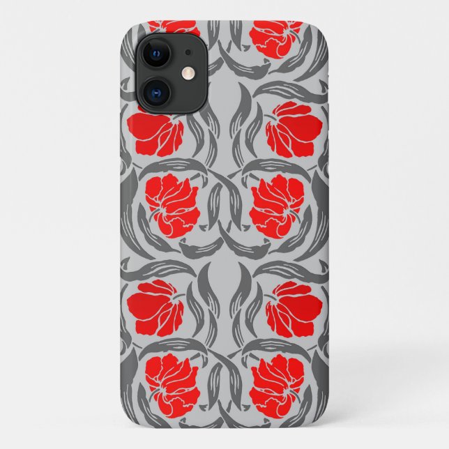 Funda De Case-Mate Para iPhone William Morris Pimpernel, gris plateado y rojo (Reverso)