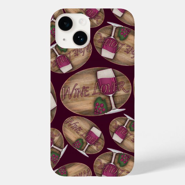 Funda De Case-Mate Para iPhone Wine Lover en Wood Oval (Reverso )
