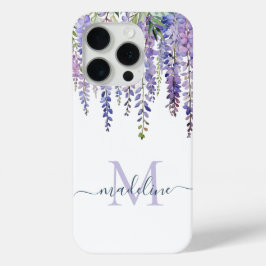 Funda Para iPhone 15 Pro Wisteria Lilac romántica Monograma Script Nombre