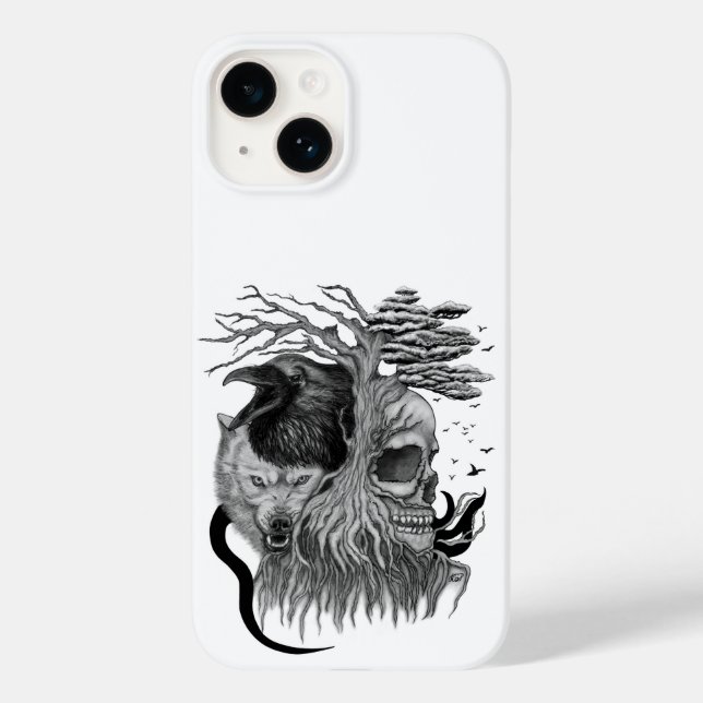 Funda De Case-Mate Para iPhone Wolf y Raven con el cráneo (Reverso )