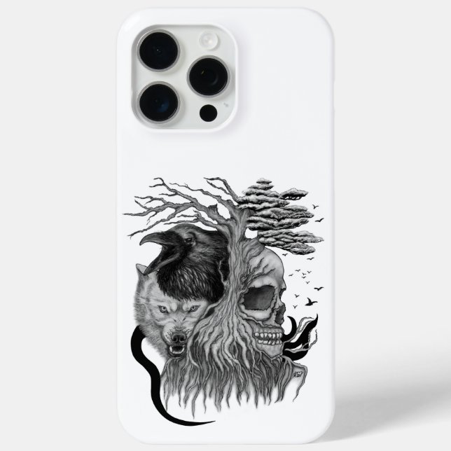 Funda De Case-Mate Para iPhone Wolf y Raven con el cráneo (Reverso )