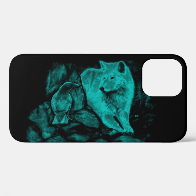 Funda De Case-Mate Para iPhone Wolf y Raven en la noche (Reverso (Horizontal))