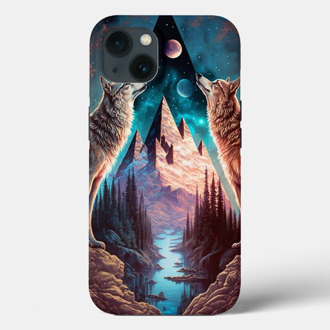Funda De Case-Mate Para iPhone Wolves Mountain Visionasy Fantasy Art (Reverso )