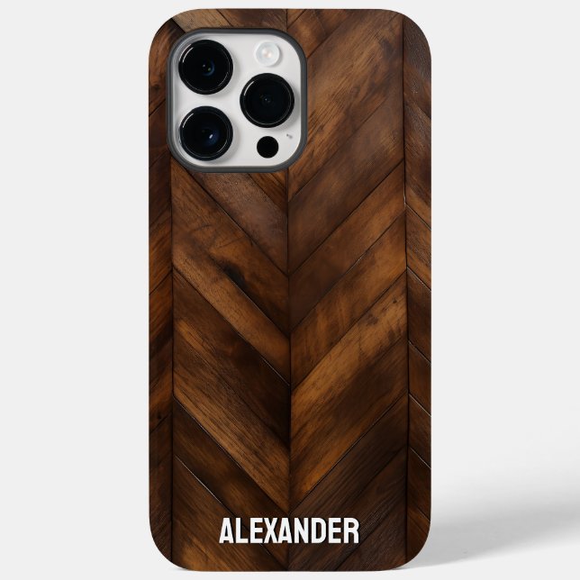 Funda De Case-Mate Para iPhone Woodgrain Varnished Wood Herringbone Nombre person (Reverso )