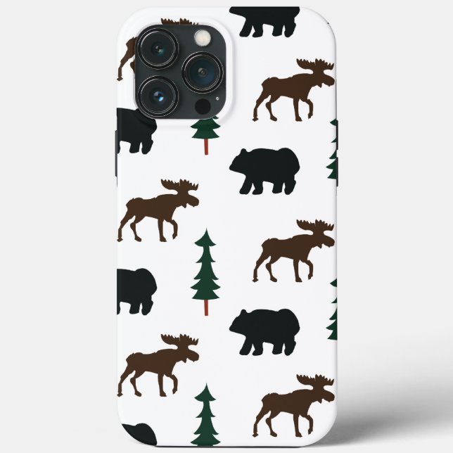 Funda De Case-Mate Para iPhone Woodland Bear Moose Pattern Rústico Tree Nature (Reverso )