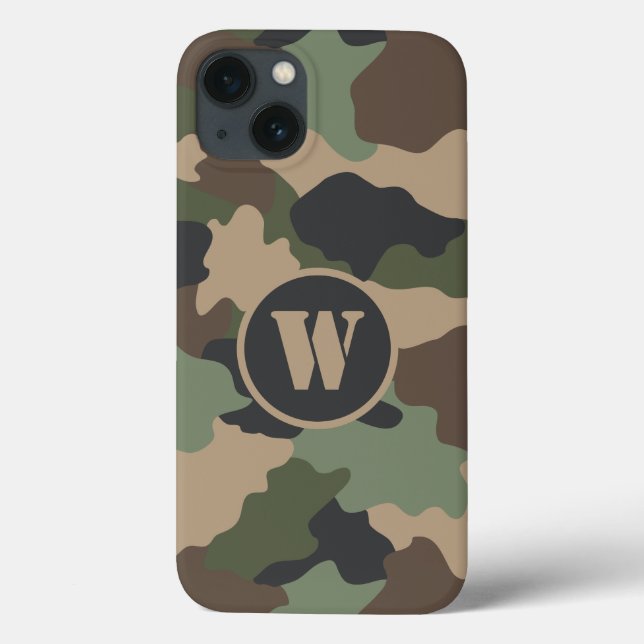 Funda De Case-Mate Para iPhone Woodland Camo Khaki Tan Black Monograma (Reverso)