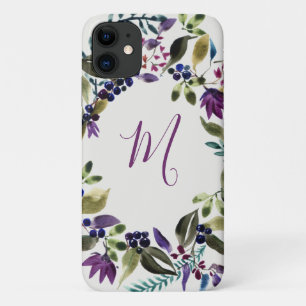 Funda Para iPhone 11 Wreath de monograma floral acuarela