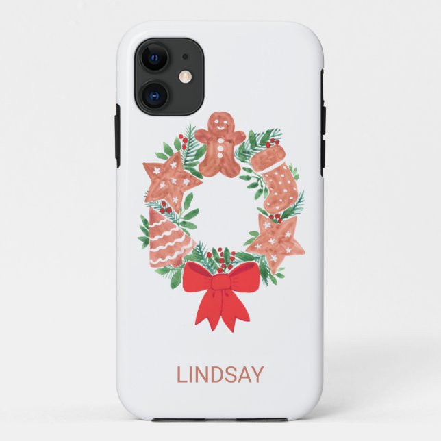 Funda De Case-Mate Para iPhone Wreath de vacaciones de Navidades personalizados (Reverso)