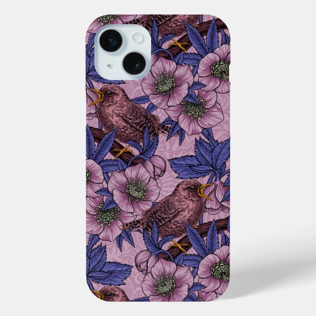 Funda De Case-Mate Para iPhone Wren y hellebore, rosa y violeta (Reverso )