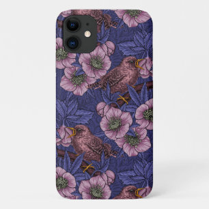 Funda Para iPhone 11 Wren y hellebore, violeta y rosa