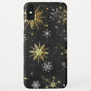 Funda Para iPhone XS Max Xmas copos de nieve dorados sobre fondo negro