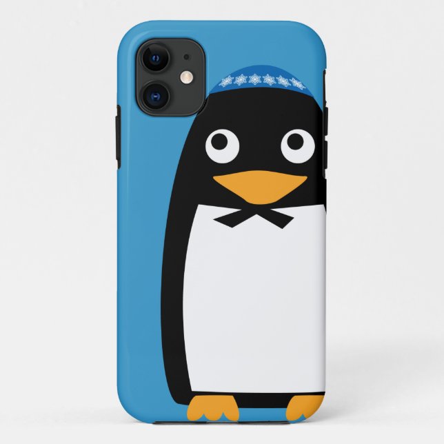 Funda De Case-Mate Para iPhone Yarmulke judío feliz del pingüino de Jánuca (Reverso)