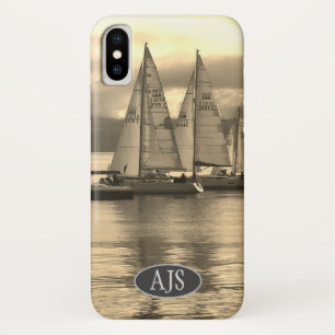Funda Para iPhone X Yates en una bahía en Escocia. Efecto Sepia.