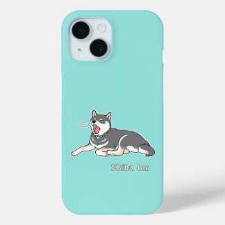 Funda Para iPhone 15 Yawning Black & Tan Shiba Inu Pixelart