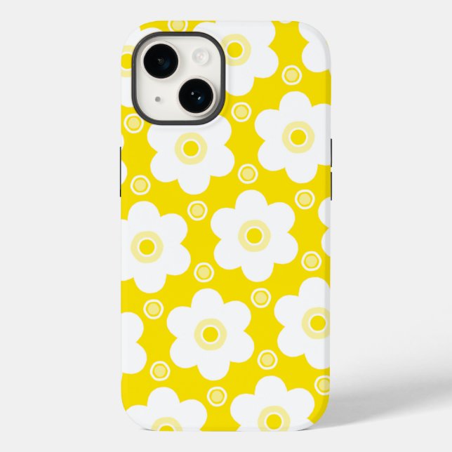 Funda De Case-Mate Para iPhone Yellow and White Daisies and Polka Dots (Reverso )