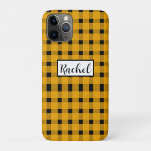Funda Para iPhone 11 Pro Yellow Black Gingham Personalizada