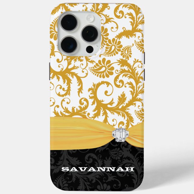 Funda De Case-Mate Para iPhone Yellow Personalized Faux Diamante de imitación Dam (Reverso )