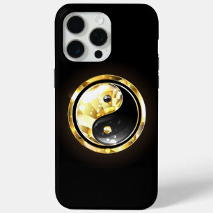 Funda Para iPhone 15 Pro Max Yin Yang dorado en negro